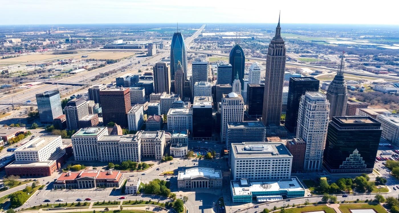 Aerial view of downtown Indianapolis, Indiana